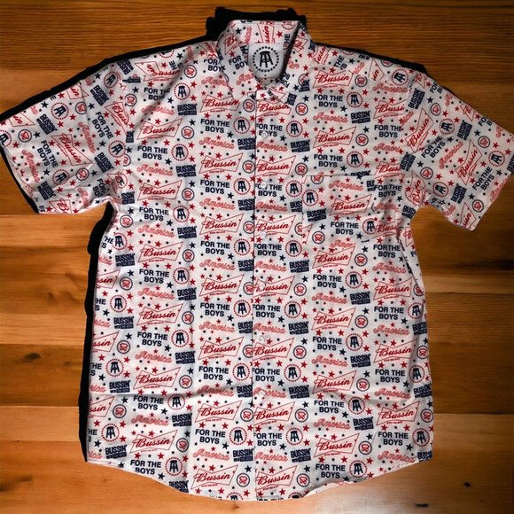 Tropical Bros For The Boys Patriotic Hawaiian Shirt Mens Medium Red/White/Blue - Picture 3 of 7
